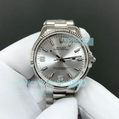 AR Factory Copy Rolex Oyster Perpetual Date 34mm Silver Face Stainless Steel Watch 
